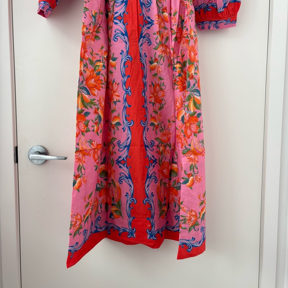 NWT Farm Rio Sicily Flowers Orange Printed Cotton Maxi Dress XS - Picture 9 of 16